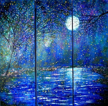 Lune bleue Flux d’arbres Flyfies décor de jardin paysage art mural nature paysage Peinture à l'huile